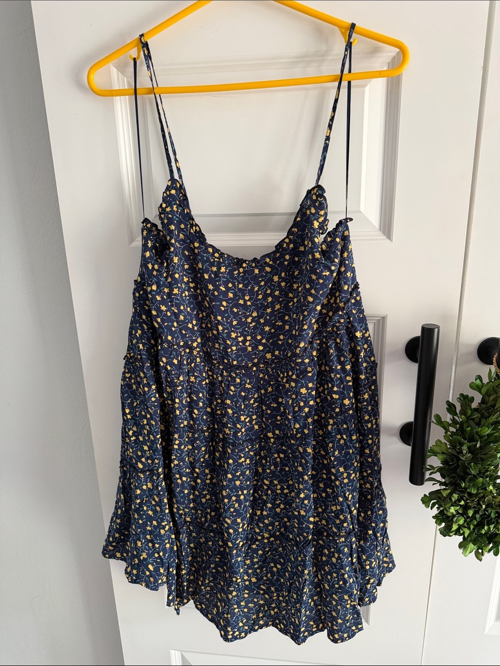 Women's Navy Floral Slip Dress Top mini dress - Yellow Print large